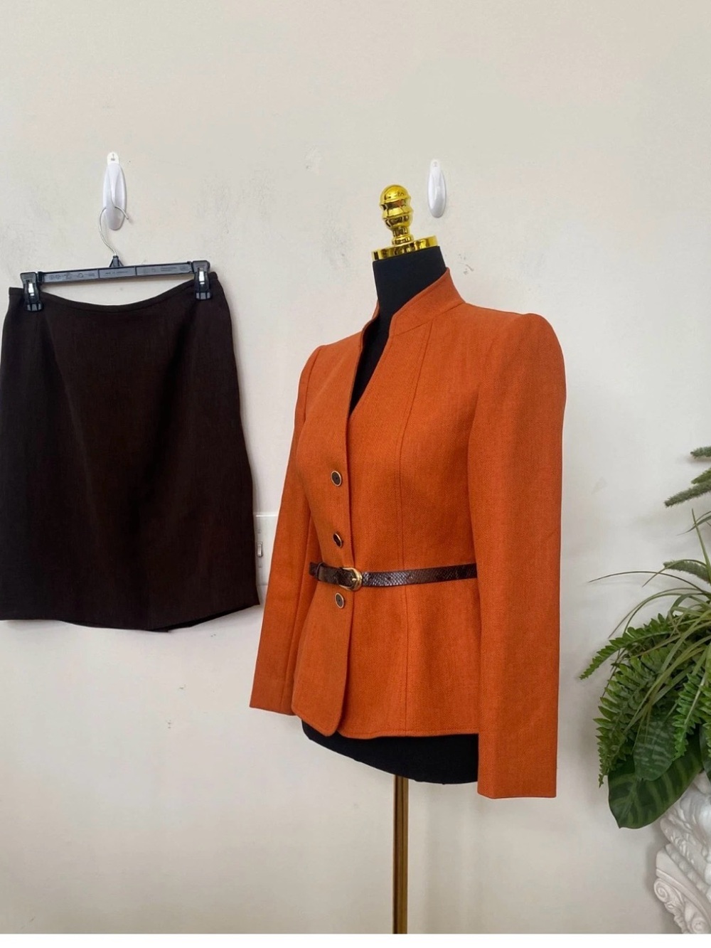 Orange Tailored Belted Blazer Jacket